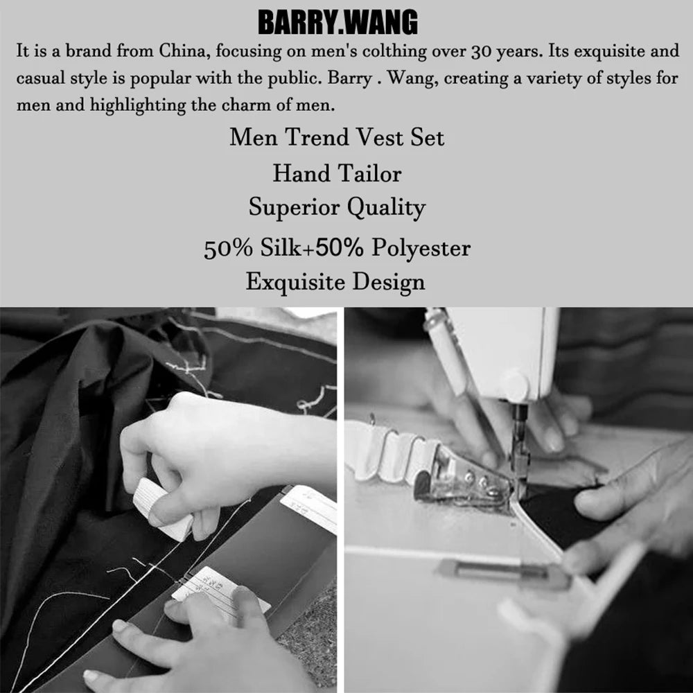 Luxury Vest for Men Gold Solid Silk Satin Waistcoat Bowtie Tie Set Sleeveless Jacket Wedding Formal Male Gilet Suit Barry Wang