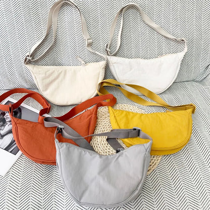Casual Nylon Hobos Shoulder Bags for Women Lightweight Portable Ladies Crossbody Bag Simple Solid Color Female Handbags Purse