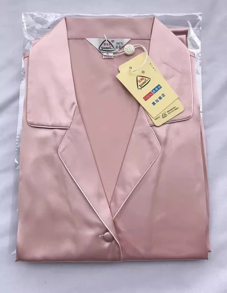 100% Pure Silk Women's Classical Pajama Set Sleepwear Nightgown M L XL YM007 rubber pink