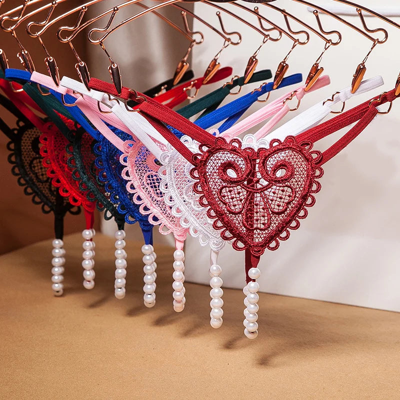 Sexy Pearl Massage G-Strings Women Love Embellished Thong Thin Strap Panties T Pants Low Waist Beaded Briefs