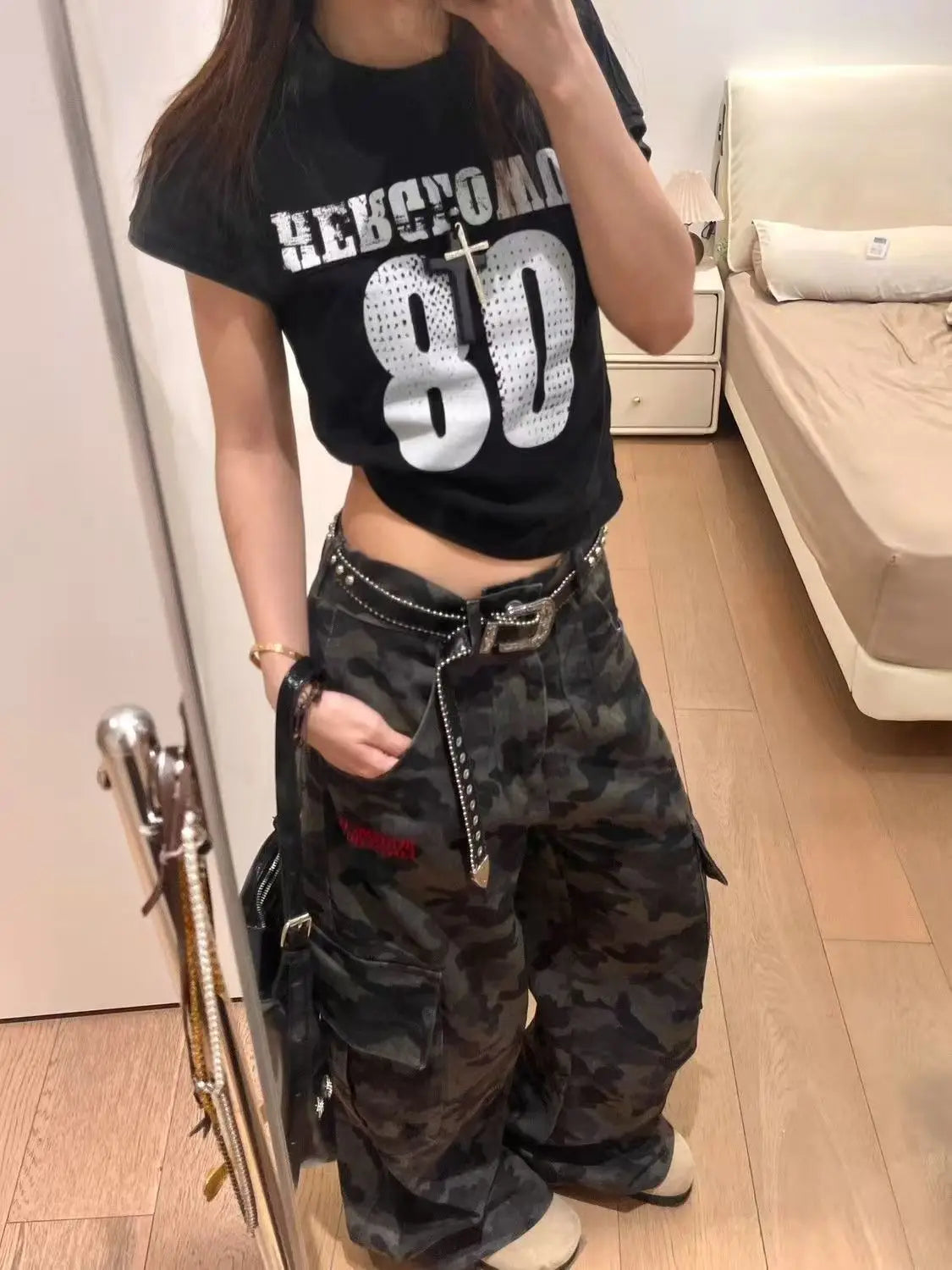 Y2K fashion retro cartoon embroidered women wide-leg jeans casual Harajuku loose pants street personality high-waisted jeans