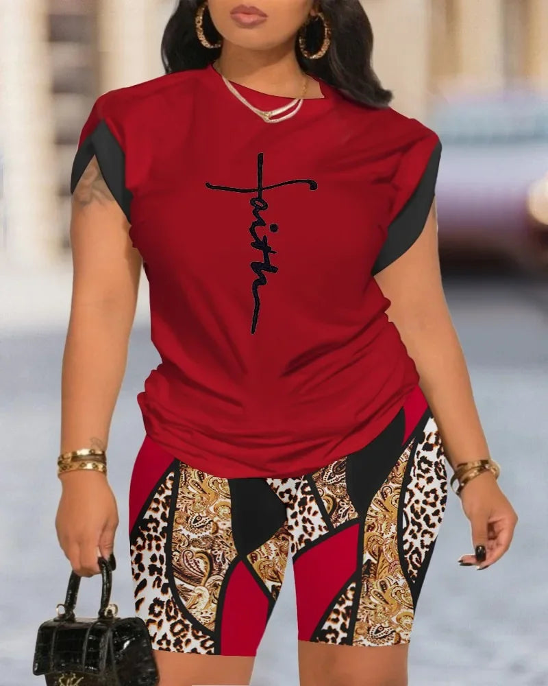 Digital Print round Neck Short Sleeve Women's Suit Summer New Style Elegance Quality Polyester Fiber Skirt Set from Mainland Chi Badiee Stylez