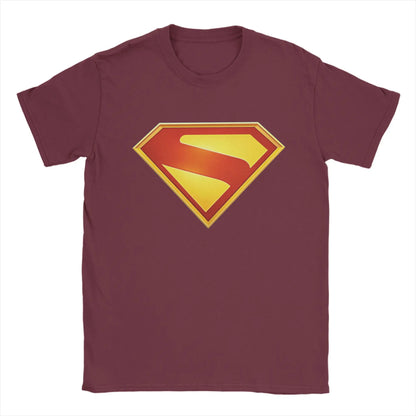 Supermans Logo Pure Cotton T-Shirt For Men's Beach Aesthetic T Shirts Round Neck Hipster Tees Oversized Custom DIY Clothes Burgundy