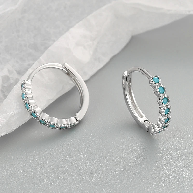 Korean Stainless Steel Turquoise Small Hoop Earrings For Women Round Circle Huggie Punk Unisex Rock Earring Piercing Jewelry