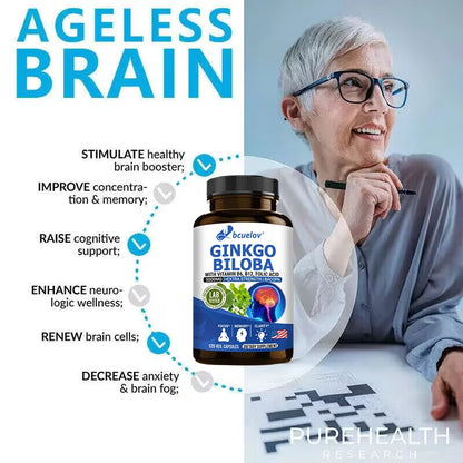 Ginkgo Biloba + 5000mg Supplement - Vitamin B6 B12 Folic Acid Bacopa Gotu Kola - Brain Focus Memory