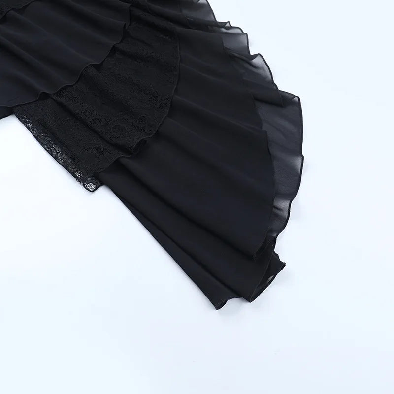 Harajuku American Fashion Gothic Black Irregular Layer Spliced Layered Skirt Women's Summer Fashion Street Y2K Long Skirt