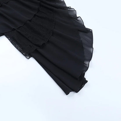 Harajuku American Fashion Gothic Black Irregular Layer Spliced Layered Skirt Women's Summer Fashion Street Y2K Long Skirt