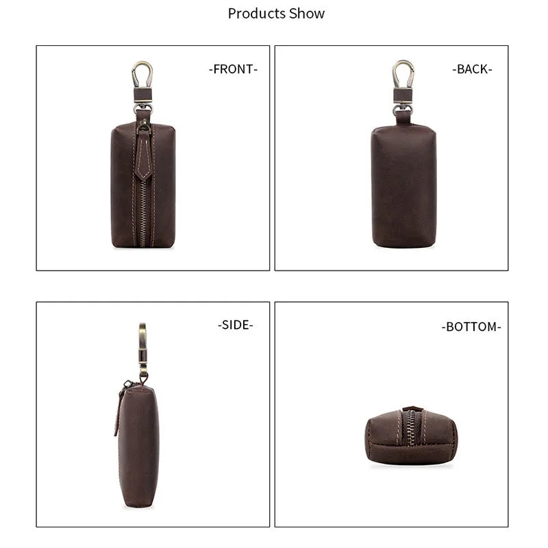 Genuine Leather Zipper Car Key Case Coin Purse Wallet with Key Car Smart Change Purse Coin Pouch Keychain Holder for Men Women