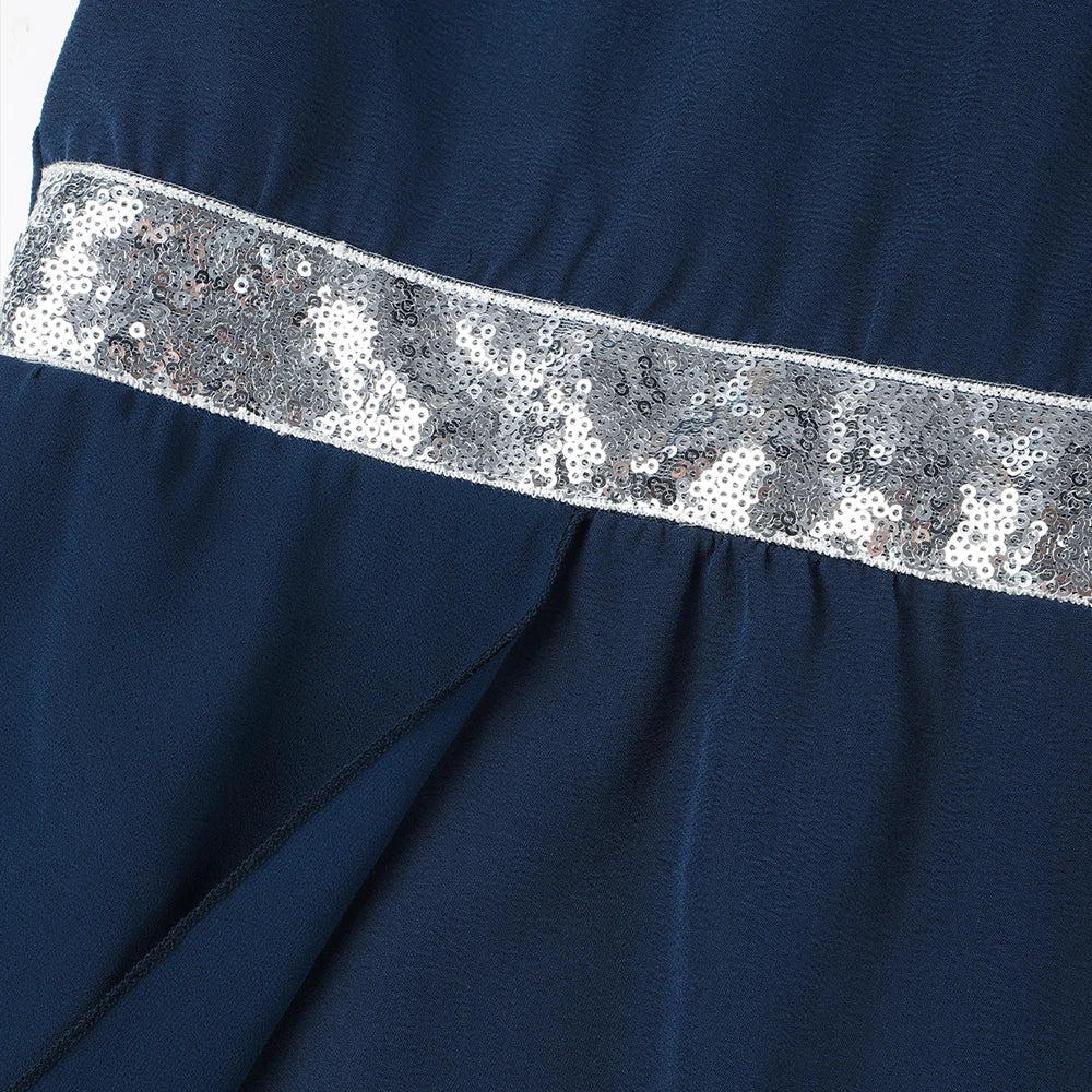 Plus Size Womens Elegant Butterfly Sleeve Sequin V-Neck Midi Dress Ladies Party Cocktail Evening Banquet Ball Gown Size 0XL-5XL