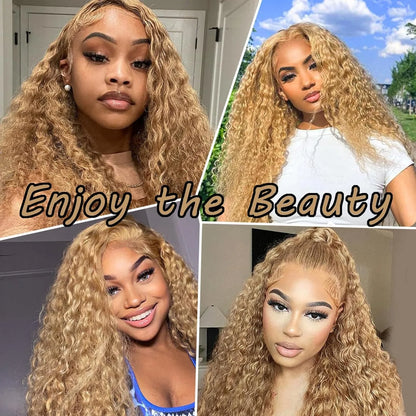 Honey Blonde Lace Front Curly Wigs Human Hair Deep Wave 13x6 HD Lace Frontal Wigs for Women 30 inch Colored Wigs Cheap on Sale