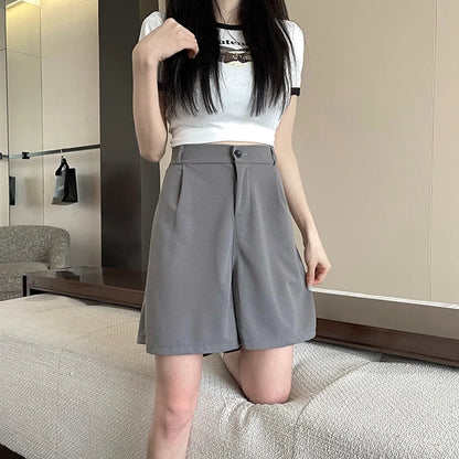 Summer Women Comfortable Commute Short Pants Lady Loose High Street Suit Pants Female Daily Soft High Waisted Wide Leg Shorts