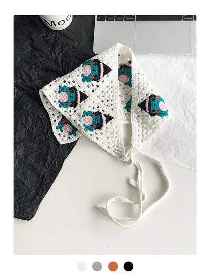 Halloween Costume Skeleton Ghost Bat Spider Web Personalized Knitted Crochet Headband Female Photo Photo Triangle Scarf Trendy Badiee Stylez