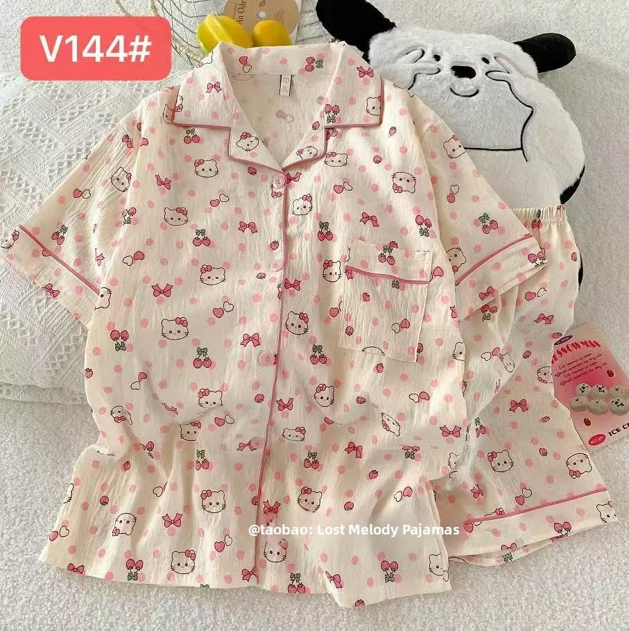 Cute Pink Cloud Cotton Spwear Bear Print Home Clothes Long Sve ort Sve Women's Comfortable Home Suit Summer Thin
