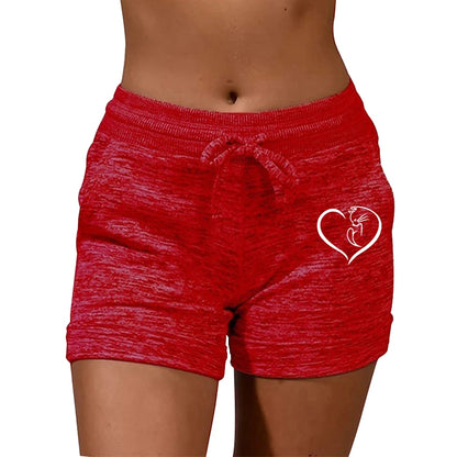 Summer Women's Shorts Printing Elastic High Waist Casual Sport Fitness Running Oversize Female Sweatpants red