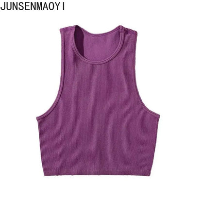 DIY Print Customize Sleeveless Vest Women's Summer High Waist Short Crop Top Fitness Running Yoga Clothes Slim Fast Dry Clothes deep purple