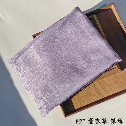 Lastest Brand Design Scarf Shiny Solid Color Shawls Rayon Fabric Gold Silk Silver Wire Head Shawl Fringe Hijab For Women 27