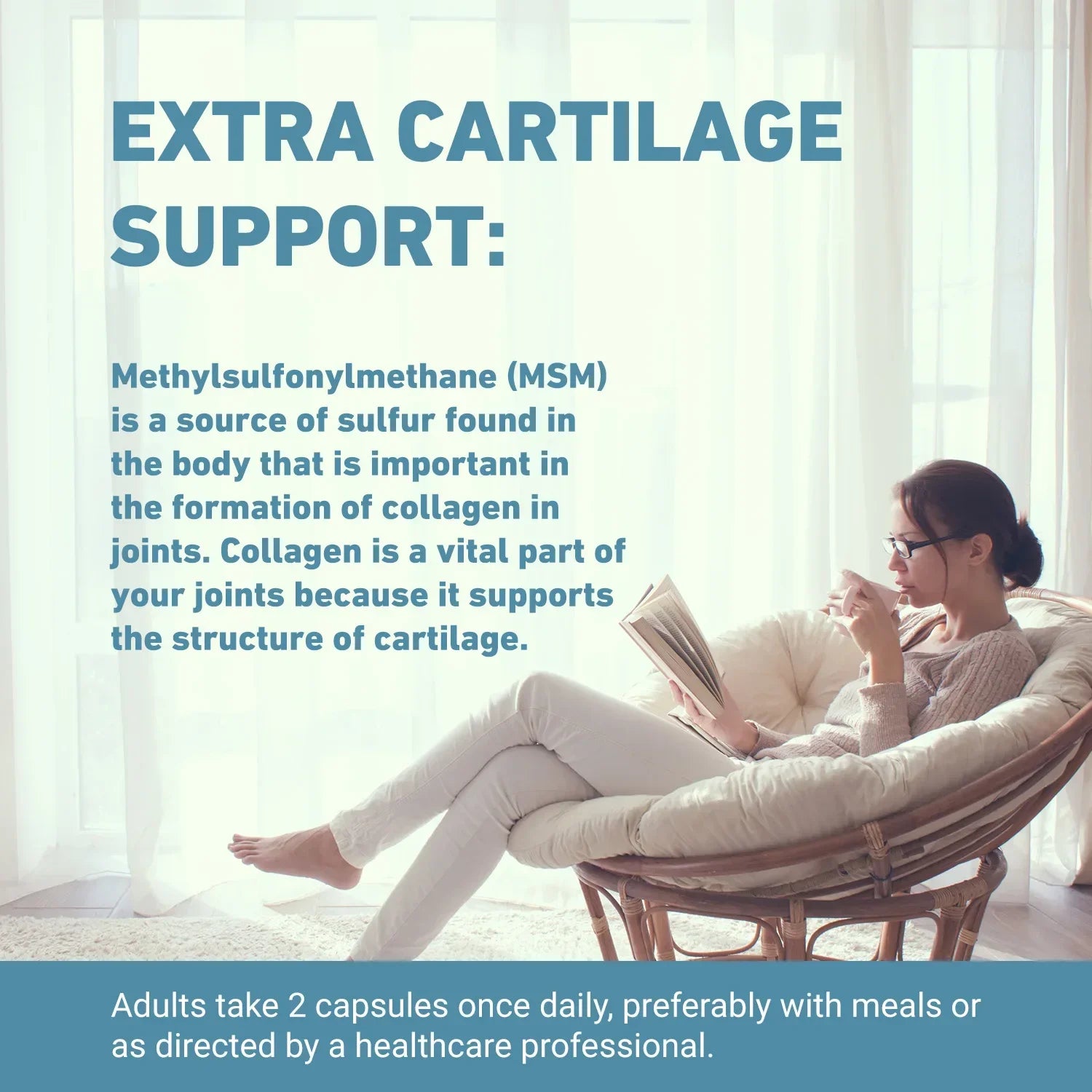 MSM + Vitamin D3 with Glucosamine - Joint Care, Supports Comfort and Flexibility, Strengthens Bones, Non-GMO