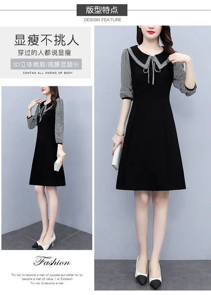 2025 New Spring Autumn Wear Temperament Small Flavor Style Slim Skirt Doll Collar Fashion Dress Women