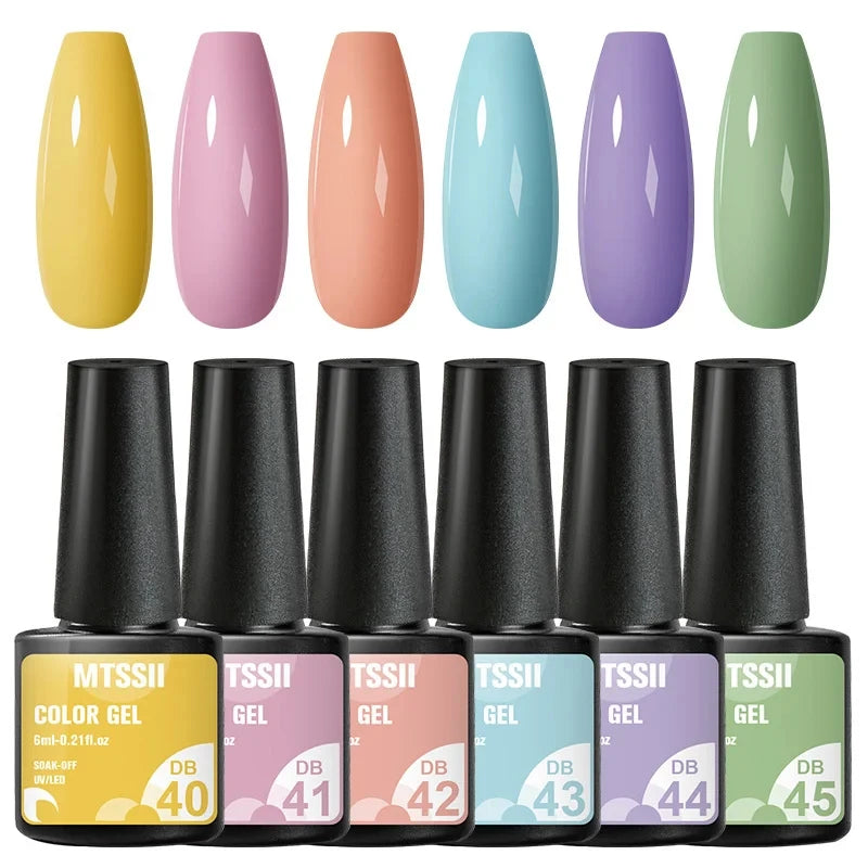 6PCS/SET Glitter Bright Pink Peach Gel Nail Polish Kit Spring Colorful Semi Permanent Soak Off Art UV Gel Varnish For Manicure ZH12846