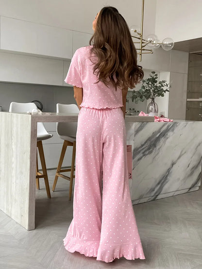Muzuleva New Fashion Love-Printed Short-Sleeved Pants Pajama Set Women's Summer Pink Sleepwear Loose Casual 2-Piece Set