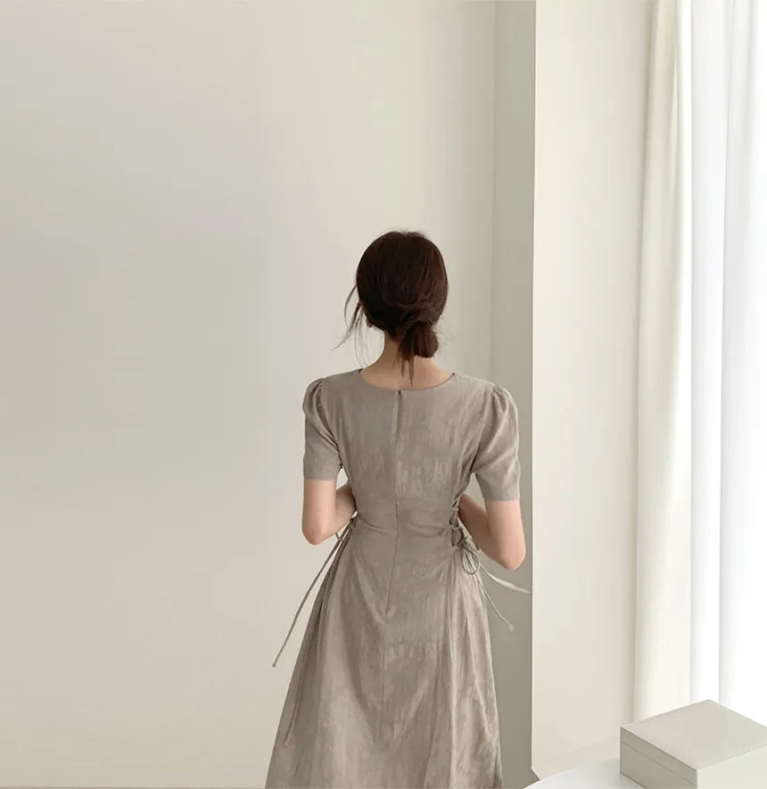 Cotton Linen Dress Long New Hot Sales Woman Short Sleeve Solid Retro Vintage Long Dresses