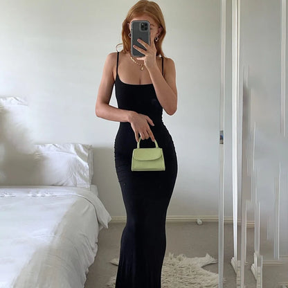 Elegant Bodycon Maxi Dress Women Summer 2024 Sleeveless Backless Sexy Outfits Party Club Sundress Black Birthday Dresses Clothes black