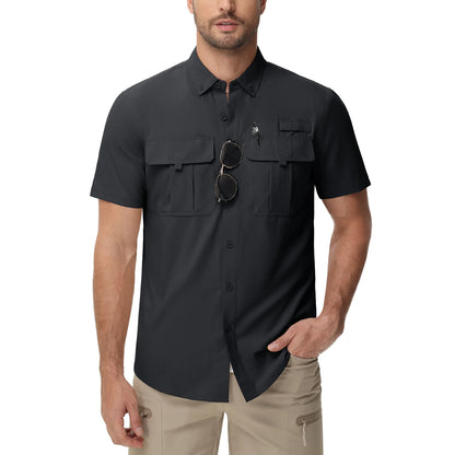 TACVASEN UV Block Fishing Shirts Mens Lightweight Quick Dry Short Sleeve Shirt Breathable Outdoor Hiking Shirt Fishing Shirts Black CHINA