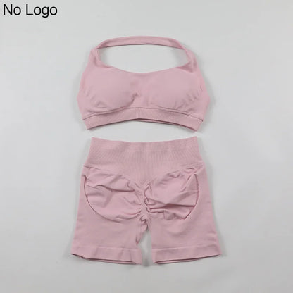 Fitness Shorts Sets Seamless Yoga Set Women 2Pcs Halter Sports Bra Scrunch Butt Gym Shorts Set Workout Clothes Summer Sportswear Badiee Stylez