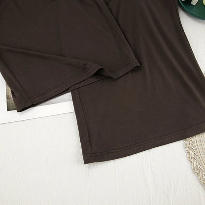 New 2025 Brown Loose Female Sleepwear Suit O-Neck Nightgowns Long Sleeve Nightwear Wide Leg Pants Women's Pajamas 2 Piece Set