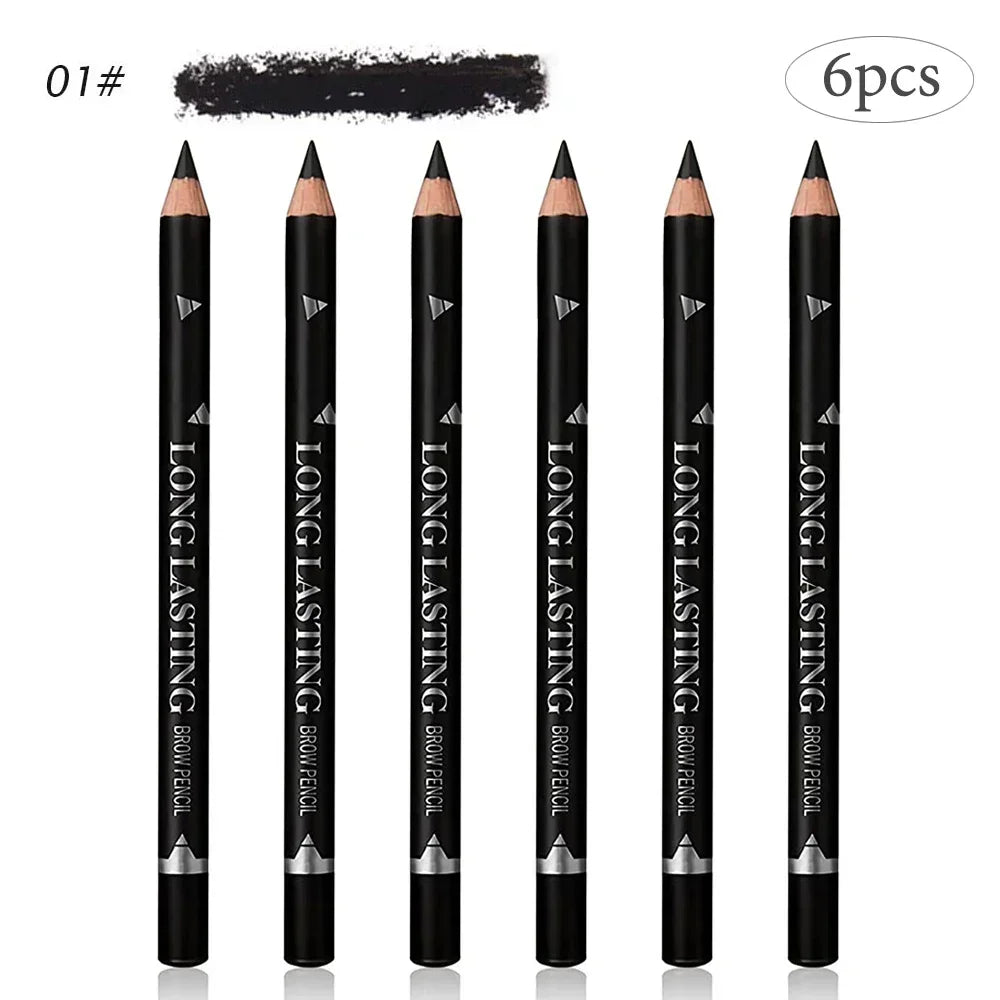 6/12Pcs Eye Brow Pencil Waterproof Professional Women Eye Makeup Pen Easy Color Natural Black Brown Cosmetic Beauty Eyebrow Tool 6Pcs-01BLACK