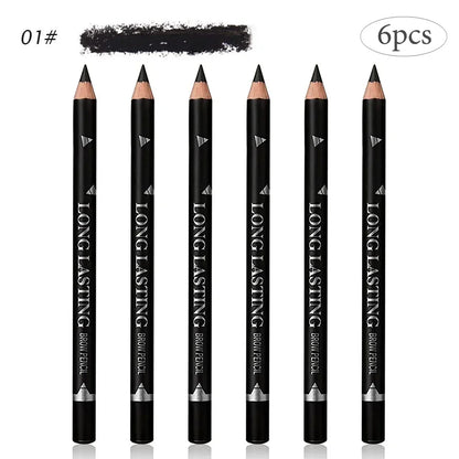 6/12Pcs Eye Brow Pencil Waterproof Professional Women Eye Makeup Pen Easy Color Natural Black Brown Cosmetic Beauty Eyebrow Tool 6Pcs-01BLACK