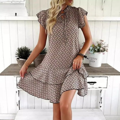 Casual Loose Printed Short Dresses For Women 2025 Fashion Summer Women's A-Line Mini Dress Elegant Vintage Female Dresses