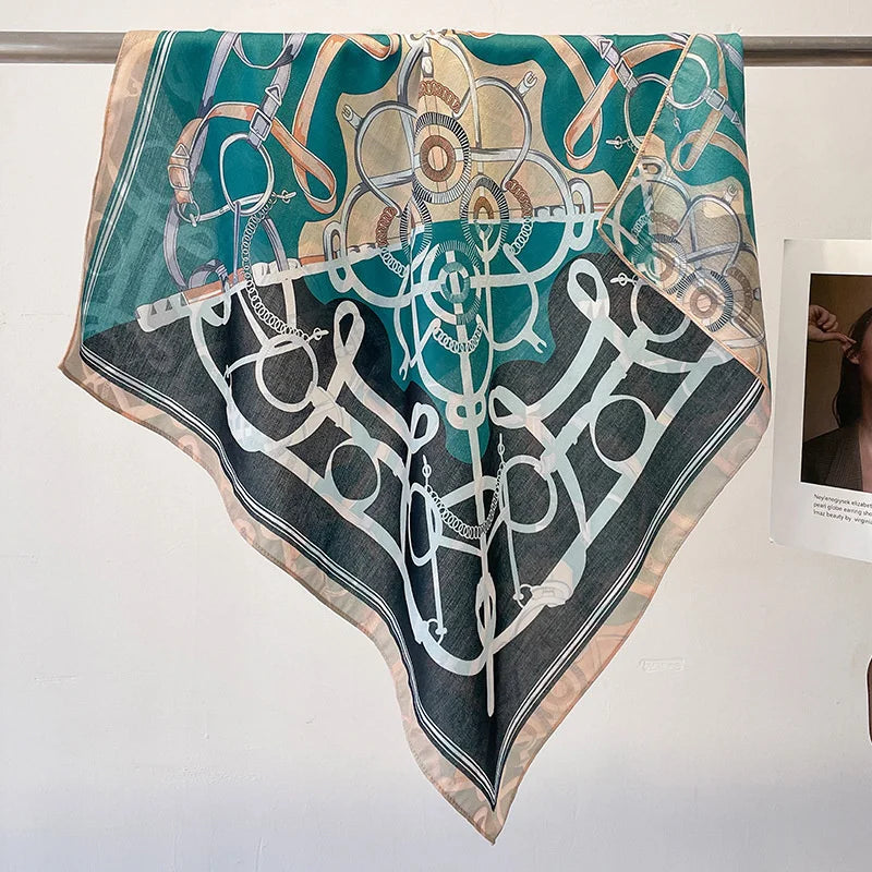 Fashion 70cm Cotton Square Scarf Women Floral Print Design Bandanas Lady Scarves Headband Accessories Handkerchief Hair QME180-01 65x65cm