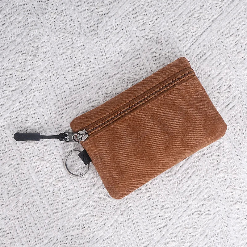 Canvas Mini Coin Wallet Bag Solid Color Zipper Key Bag Money Pocket Purse Women Men Small Card Holder Change Coin Purses light brown