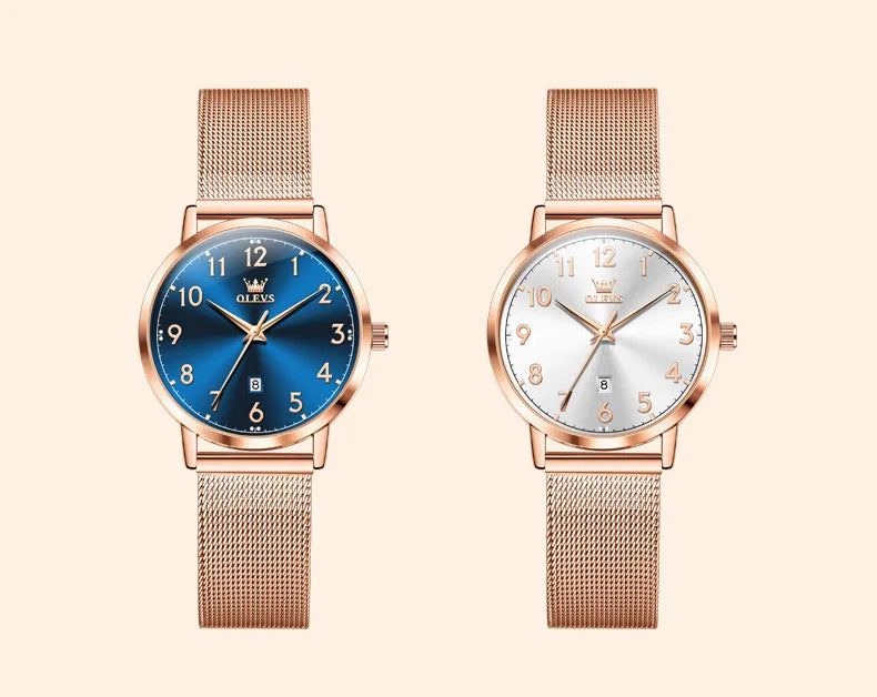 OLEVS New 5653 Woman Watch Elegant Rose Gold Mesh Steel Strap Ladies Watches Digital Dial Simple Fashion Quartz Watch for Women