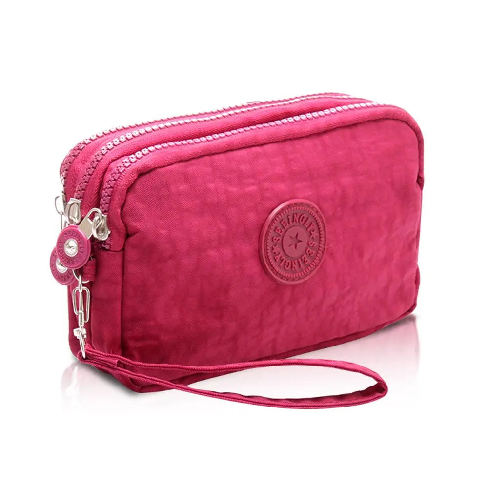 Bags Fabric Phone Purse Solid Color Coin Purse Three Zippers Bags Korean Style Wallets Women Wallets Wrinkle Clutch Bag