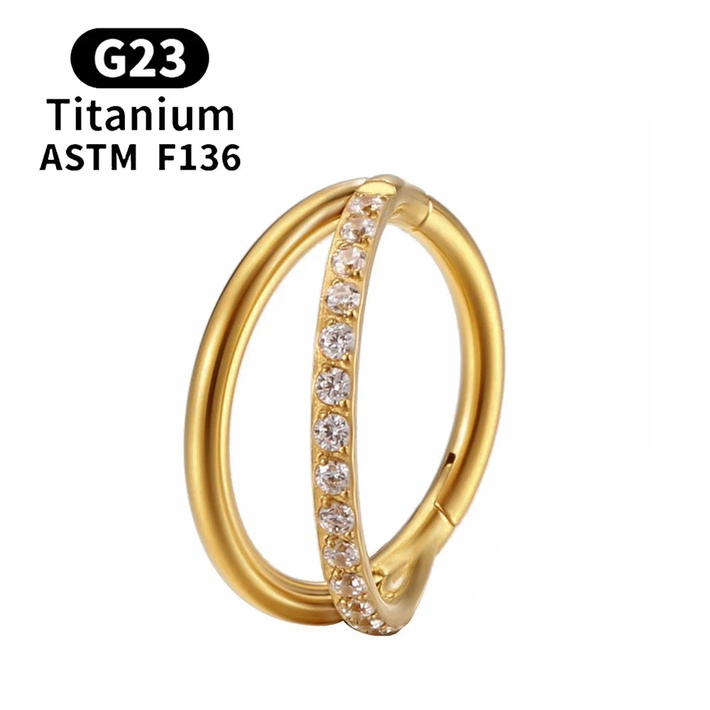 F136 G23 Titanium Nose Ring 16G Hinged Segment CZ Septum Clicke Daith Earrings Hoops Ear Cartilage Tragus Helix Piercing Jewelry Gold Color 6 CHINA