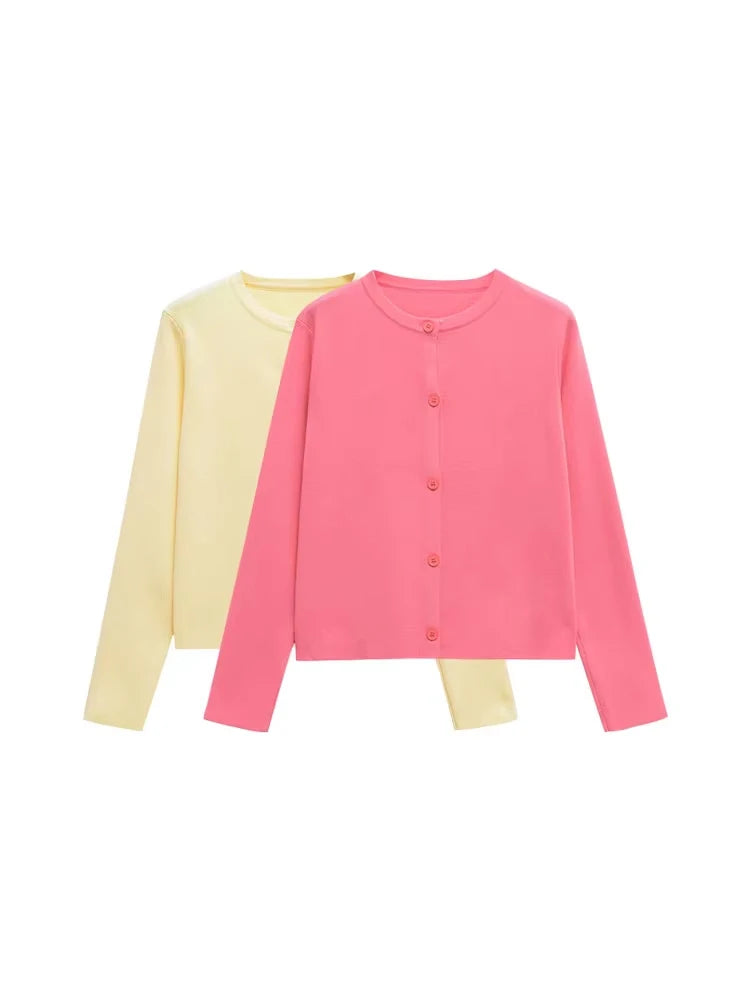 TRZA Women's Knit Cardigan Sweater O-Neck Long Sleeve Chic Outerwear Fashion Front Button Female Top