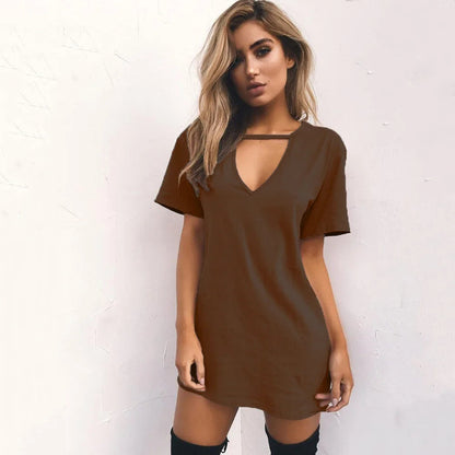 Sexy Elegant Dress Wrap Deep V Neck Cut Out Loose Dress Women Solid Color Short Sleeve Mini Dress Club Party Vestidos Badiee Stylez