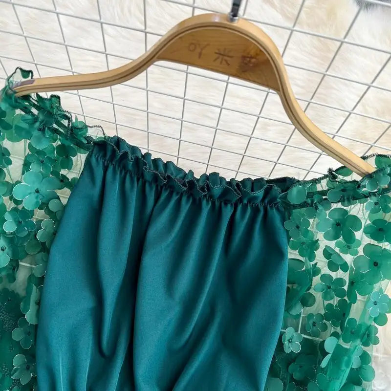 Off Shoulder Sexy Lace Blouses Women 2025 Spring Summer Korean Fashion Long Sleeve Tops Slim Flower Transparent Chiffon Shirts