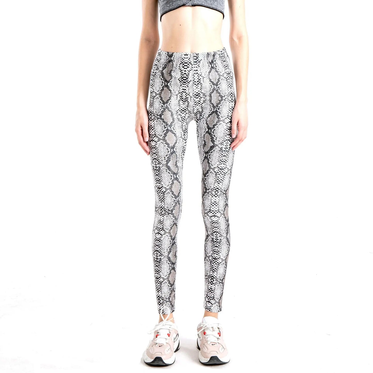 Sexy Leopard Leggings Animal Print Elastic Pants Snake Zebra Tights High Waist Legging Women Slim Workout Casual Trousers 0318 Gray Snake One Size