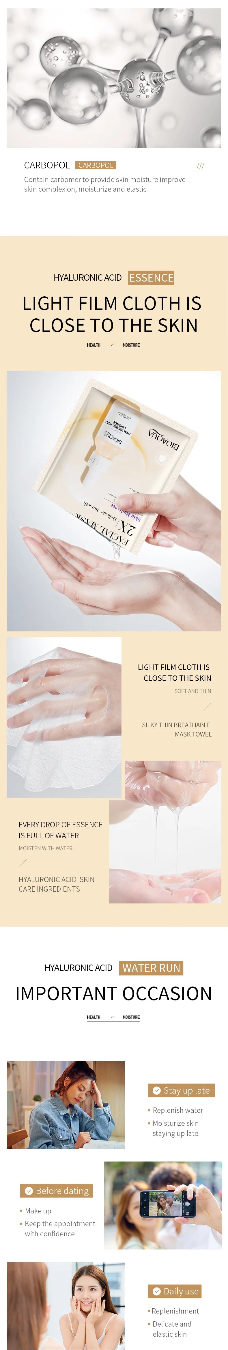 20 Pieces BIOAQUA Centella Collagen Vitamin C Facial Mask Moisturizing Refreshing Sheet Masks Hyaluronic Acid Skin Care Products