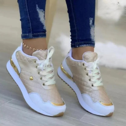 2023 Women Sneakers Mesh Patchwork Lace Up Ladies Flats Outdoor Running Walking Shoes Comfortable Breathable Female Footwear Apricot