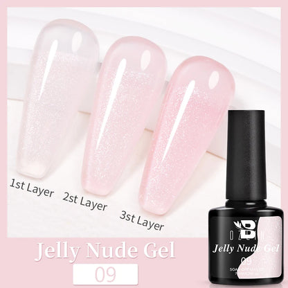 AWStorG15ml 2 IN 1 Crystal Top Coat Transparent Soak Off UV LED Nails Art Manicure Gel Nail Polish Varnishes Primer Function Gel Jelly Nude 09
