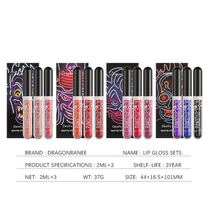 3pcs Glitter Lipstick Set Waterproof Sexy Blue Purple Black Lip Gloss Shiny Lip Tint Halloween Lip Makeup Tool Korean Cosmetics