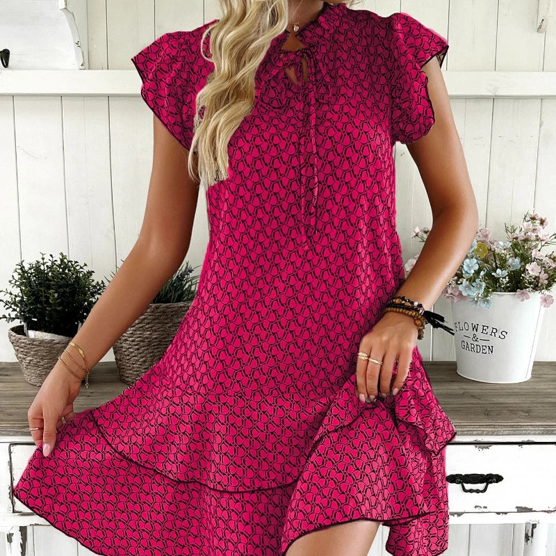 Casual Loose Printed Short Dresses For Women 2025 Fashion Summer Women's A-Line Mini Dress Elegant Vintage Female Dresses