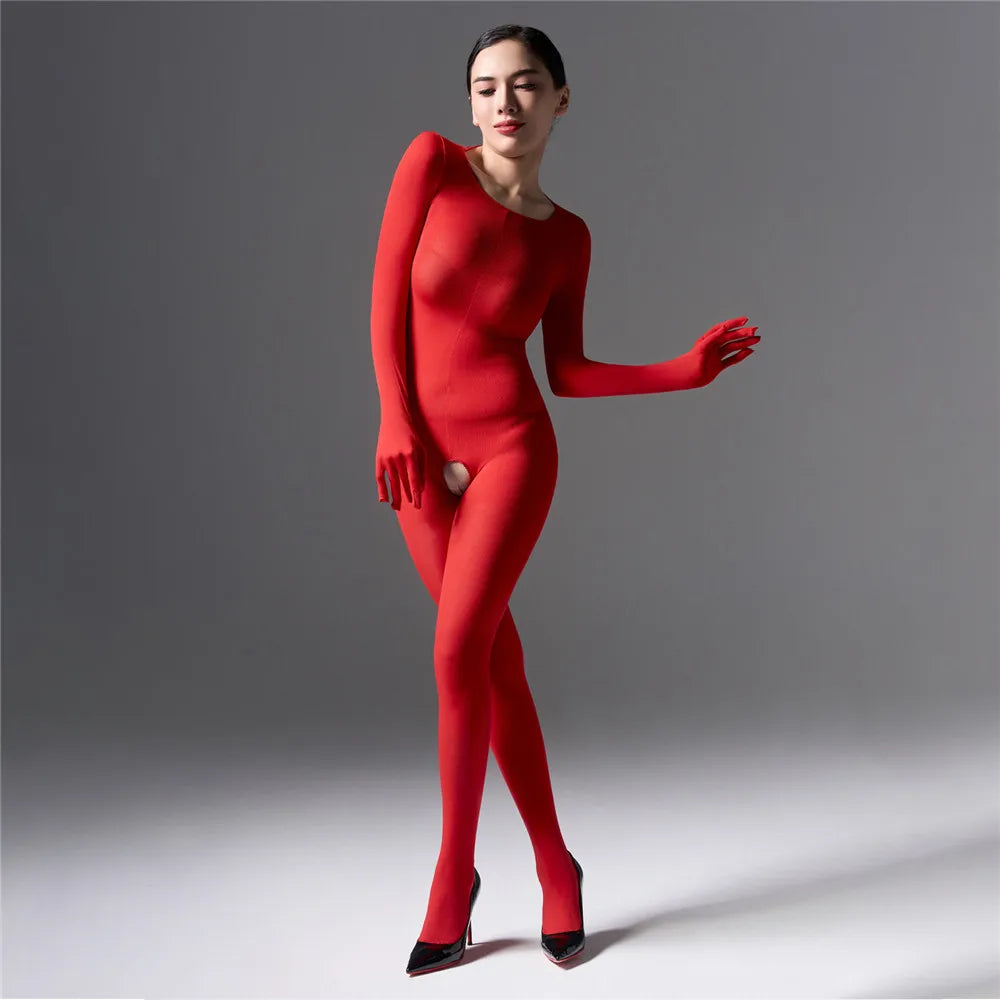 Sexy Cosplay Maid Tights Unisex Close Open Crotch Shaping Seamless Bodysuits Five Finger Gloves Jumpsuits Leotard Bodystocking Badiee Stylez