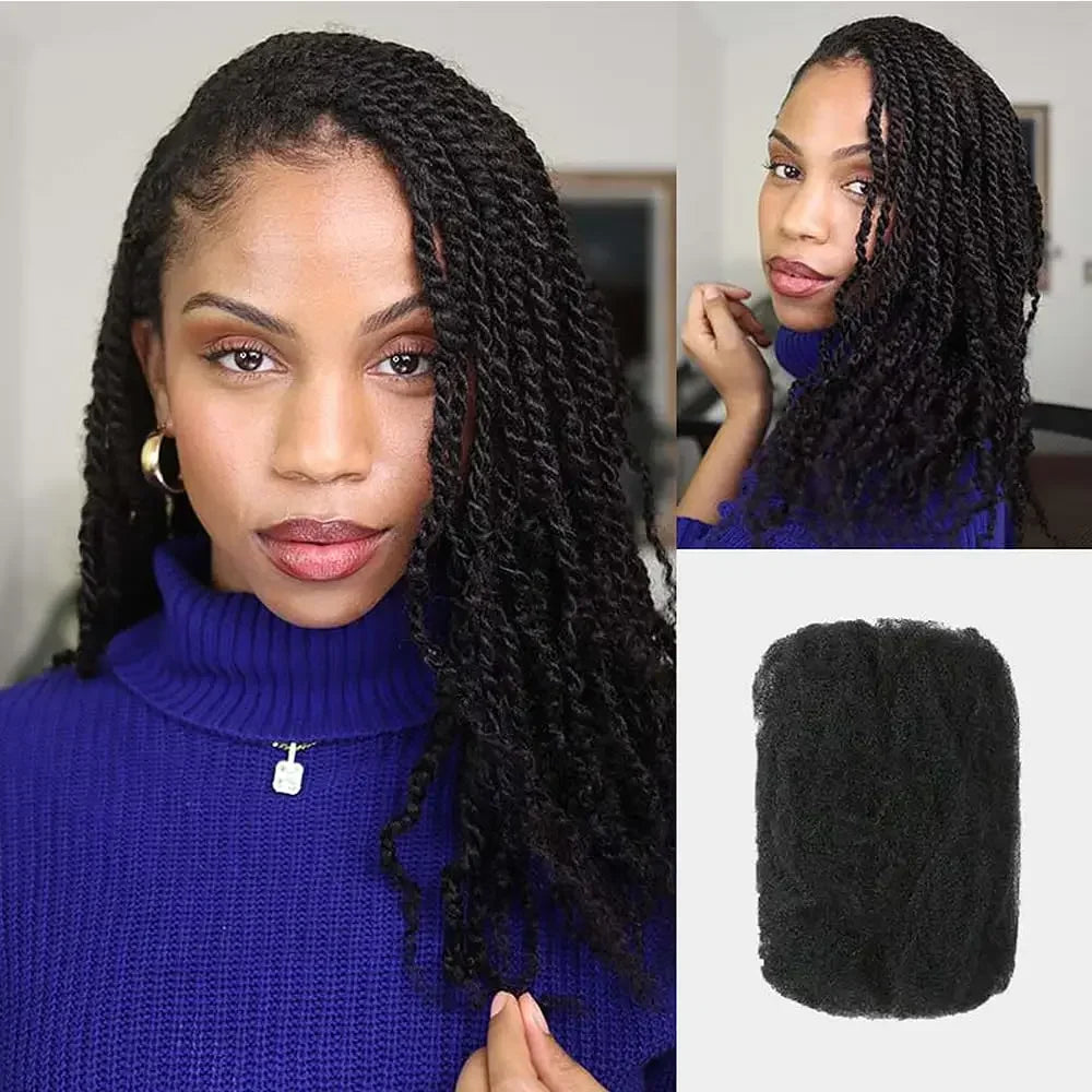 Afro Kinky Bulk Human Hair Extensions QVR US Local Shipping Natural Black/Brown Lightweight For Braiding Styling Everyday Wear