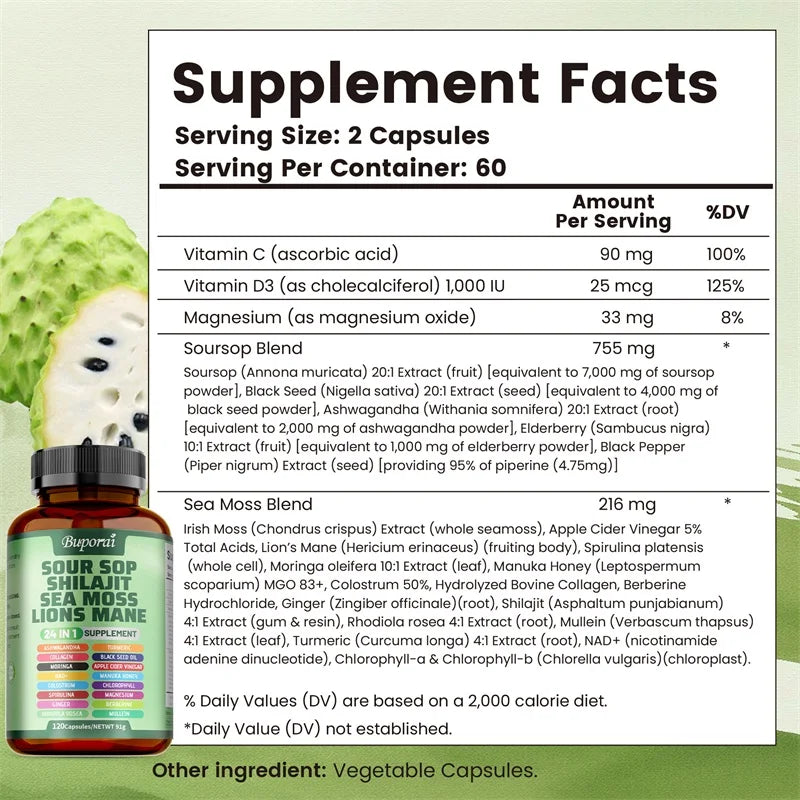 24-In-1 Soursop Supplement - Improve Skin Health, Anti-oxidation, Promote Digestion, Intestinal Detoxification