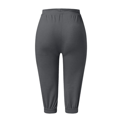 Classic Solid Color Jogging Pants Women Cotton Linen Capris Trousers Bandage Double Pocket Pants Summer Beach Vacation Wear